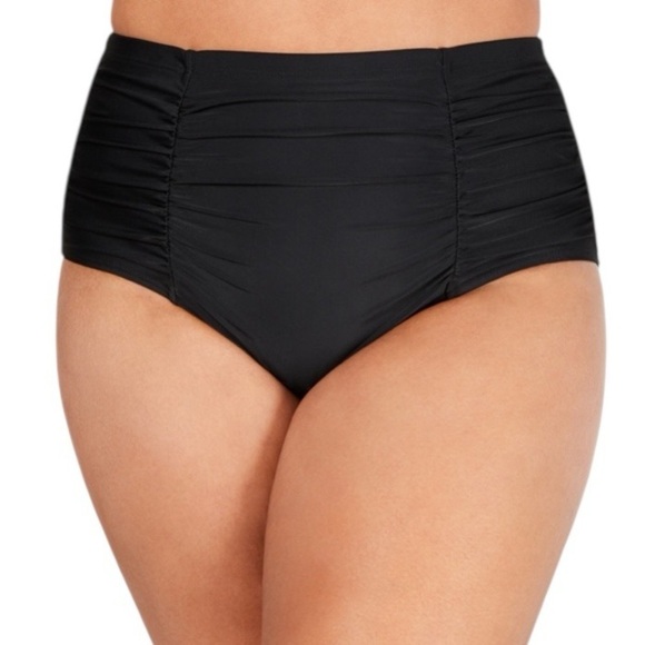 Island Escape Plus Size High Waist Bikini Bottoms Tummy Control Black 18 W New - Picture 2 of 5
